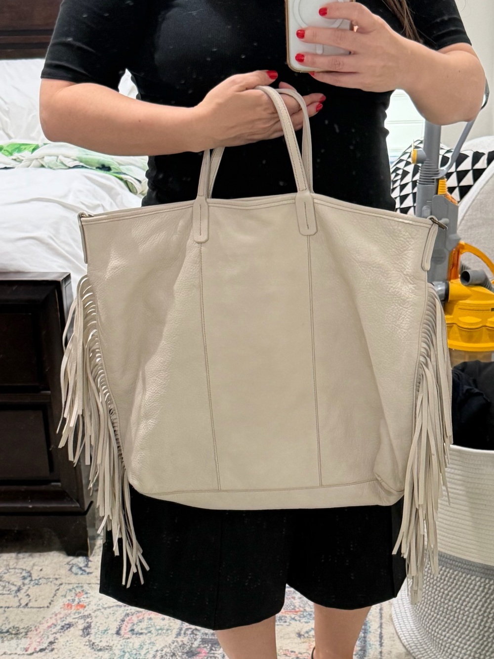 Fringe Bag Pelle Italia Cream Fringe Large Leather Tote Bag Western Coachella - Picture 12 of 14